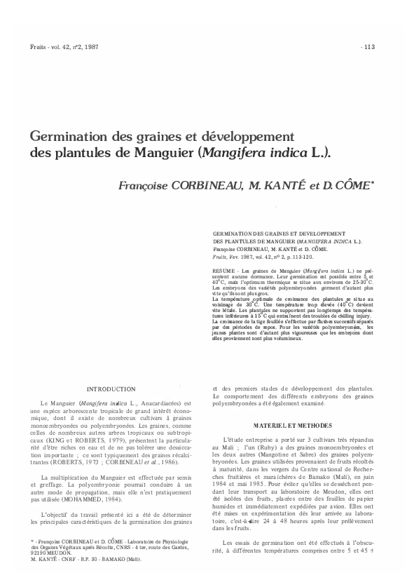 (PDF) Germination des graines et développement des plantules de — free download