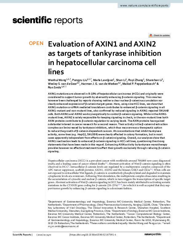 (PDF) Evaluation of AXIN1 and AXIN2 as targets of tankyrase inhibition ...