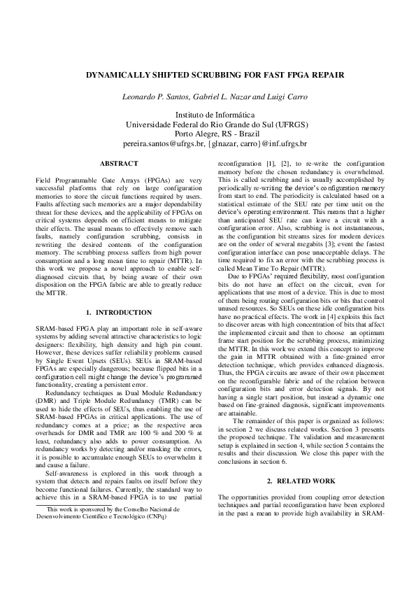 (PDF) Dynamically Shifted Scrubbing for Fast Fpga Repair