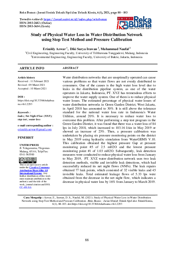 (PDF) Study of Physical Water Loss in Water Distribution Network using ...