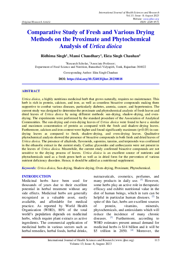 (PDF) Comparative Study of Fresh and Various Drying Methods on the ...