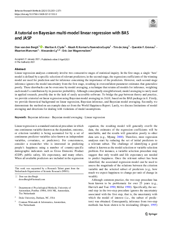 (PDF) A tutorial on Bayesian multi-model linear regression with BAS and ...