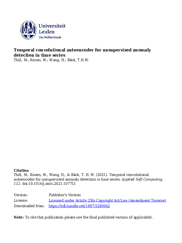 (PDF) Temporal convolutional autoencoder for unsupervised anomaly ...