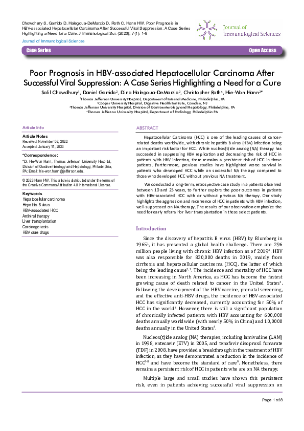 (PDF) Poor Prognosis in HBV-associated Hepatocellular Carcinoma After ...