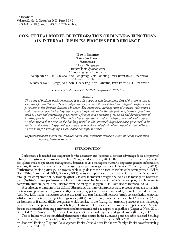 (PDF) Conceptual Model Of Integration Of Business Functions On Internal ...