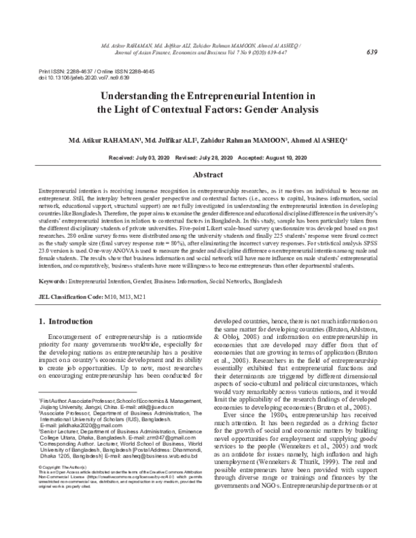 (PDF) Understanding the Entrepreneurial Intention in the Light of ...
