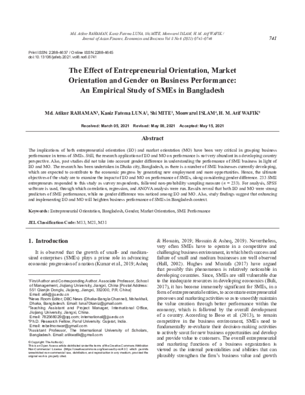 (PDF) The Effect of Entrepreneurial Orientation, Market Orientation and ...