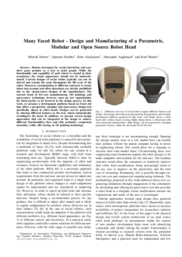 (PDF) Many Faced Robot - Design and Manufacturing of a Parametric ...