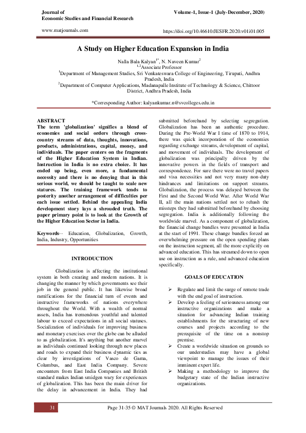 (PDF) A Study on Higher Education Expansion in India