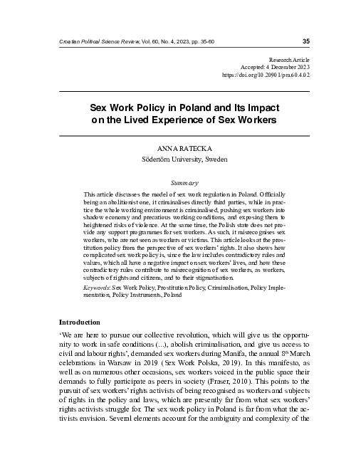 (PDF) Sex Work Policy in Poland and Its Impact on the Lived Experience ...