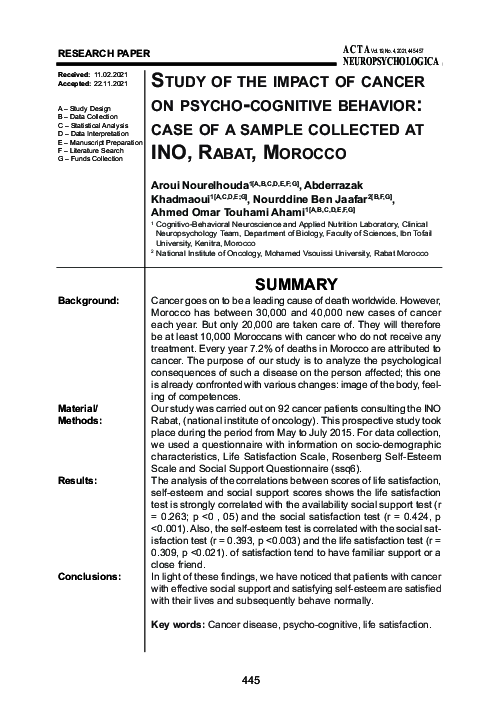(PDF) Study of the Impact of Cancer on Psycho-Cognitive Behavior: Case ...