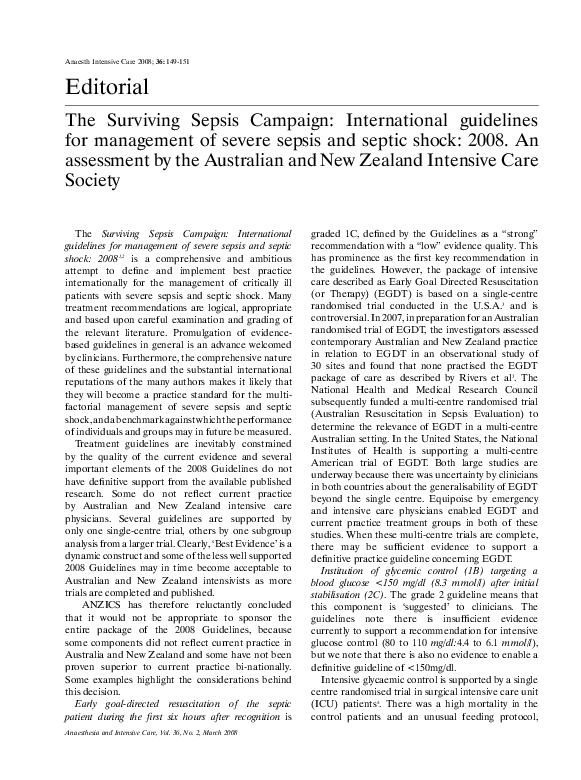 Pdf The Surviving Sepsis Campaign International Guidelines For