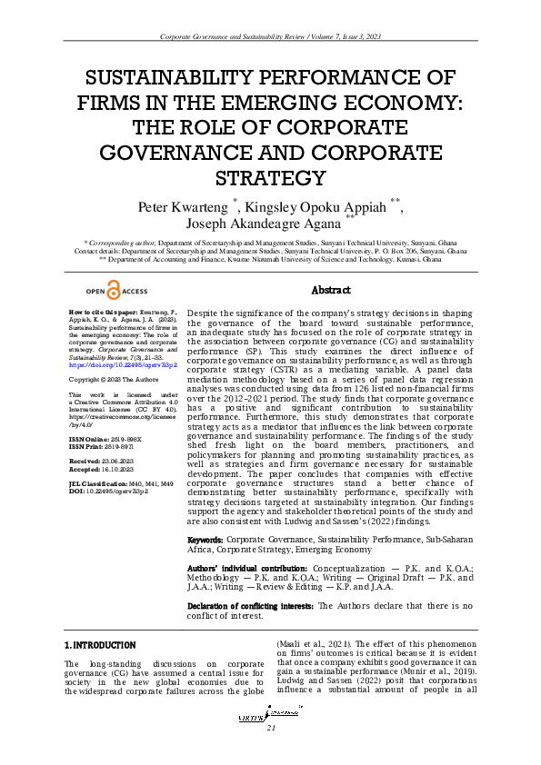 (PDF) Sustainability performance of firms in the emerging economy: The ...