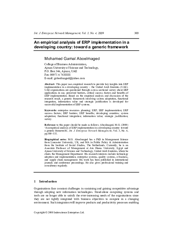 (PDF) An empirical analysis of ERP implementation in a developing ...
