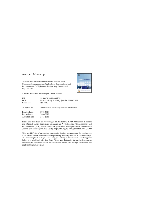 (PDF) RFID application in patient and medical asset operations ...