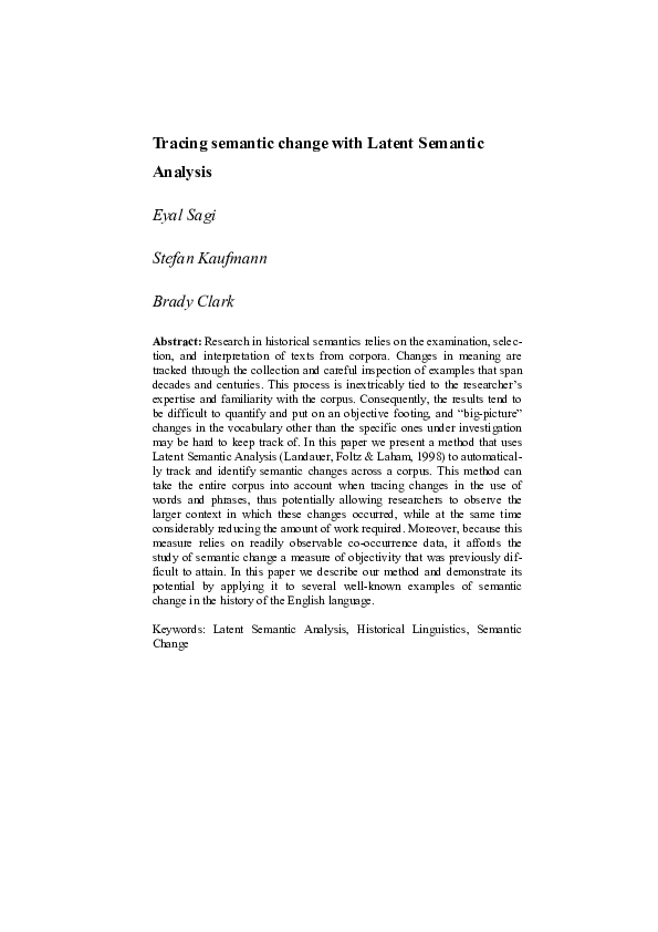 (PDF) Tracing semantic change with Latent Semantic Analysis