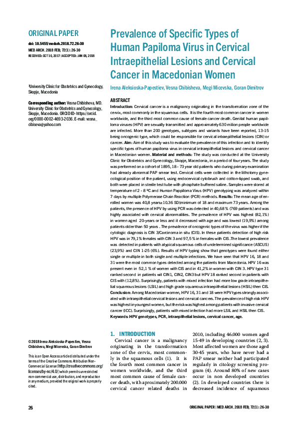 (PDF) Prevalence of Specific Types of Human Papilloma Virus in Cervical ...