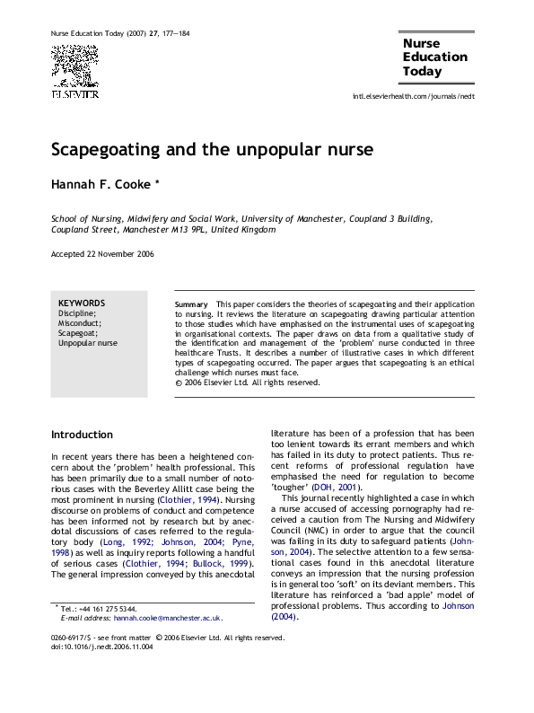 (PDF) Scapegoating and the unpopular nurse