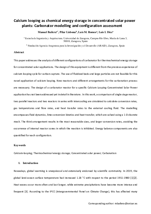 (PDF) Calcium looping as chemical energy storage in concentrated solar ...
