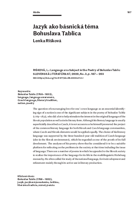 Jazyk ako básnická téma Bohuslava Tablica