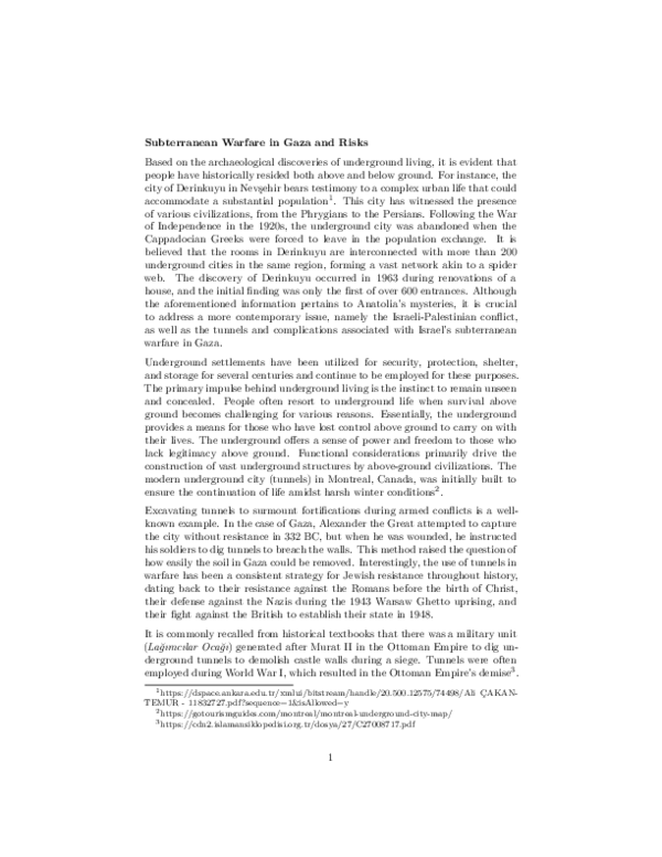 Pdf Subterranean Warfare In Gaza And Risks