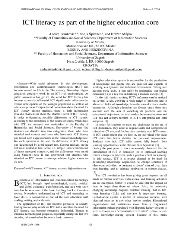 (PDF) ICT literacy as part of the higher education core