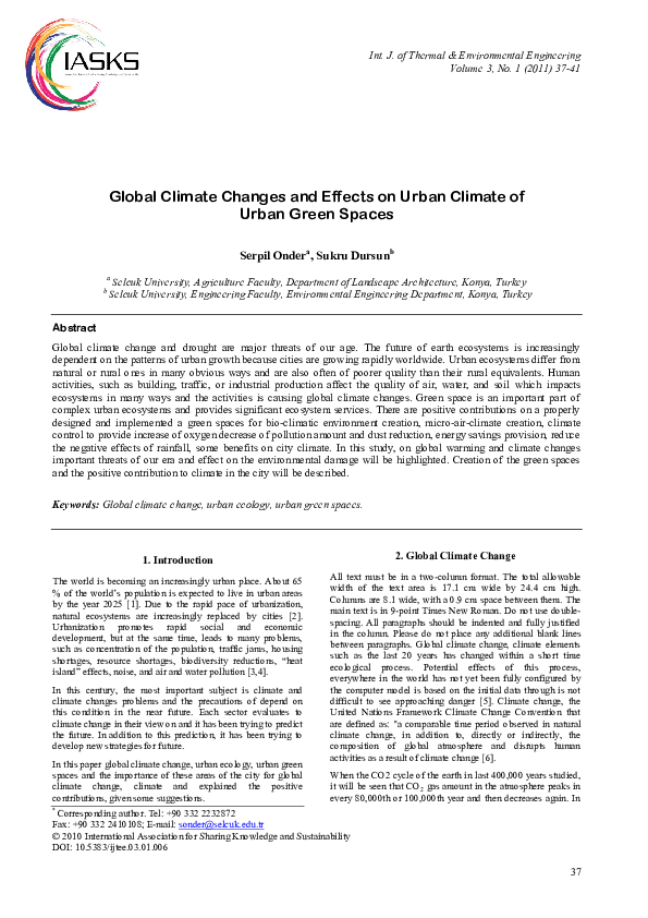 (PDF) Global Climate Changes and Effects on Urban Climate of Urban ...