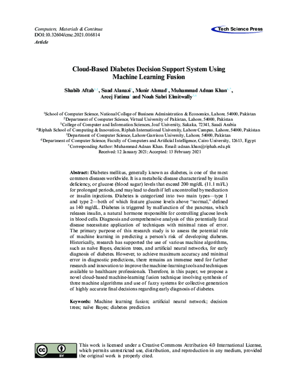 (PDF) Cloud-Based Diabetes Decision Support System Using Machine ...