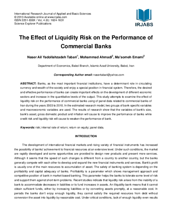 (PDF) The Effect of Liquidity Risk on the Performance of Commercial Banks