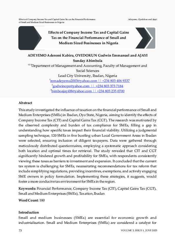 (PDF) Effects of Company Income Tax and Capital Gains Tax on the ...