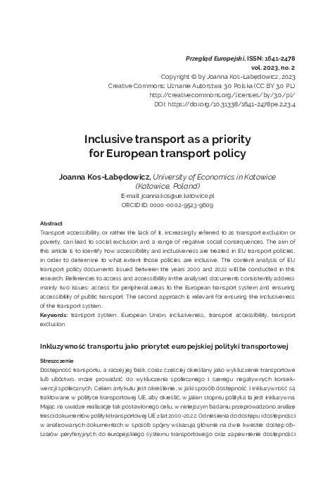 (PDF) Inclusive transport as a priority for European transport policy