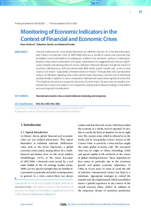 (PDF) Monitoring of Economic Indicators in the Context of Financial and ...