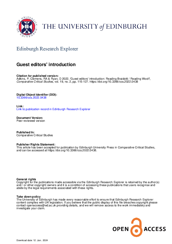 (PDF) Guest Editors' Introduction: Reading Braidotti / Reading Woolf
