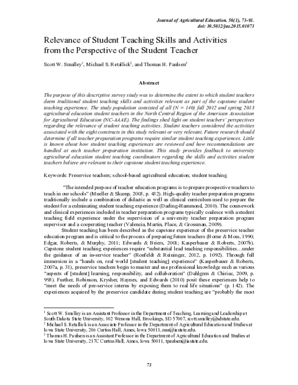 (PDF) Relevance of Student Teaching Skills and Activities from the ...
