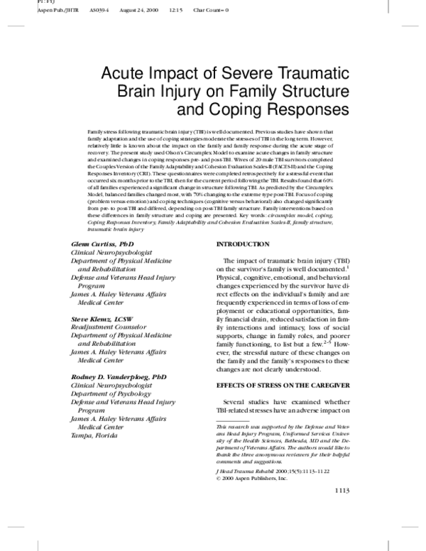 (PDF) Acute Impact of Severe Traumatic Brain Injury on Family Structure ...