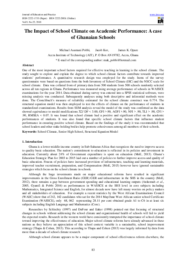 (PDF) The Impact of School Climate on Academic Performance: A case of ...