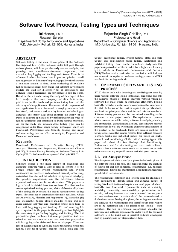 (PDF) Software Test Process, Testing Types and Techniques