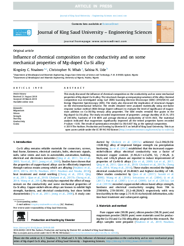 (PDF) Influence of chemical composition on the conductivity and on some ...