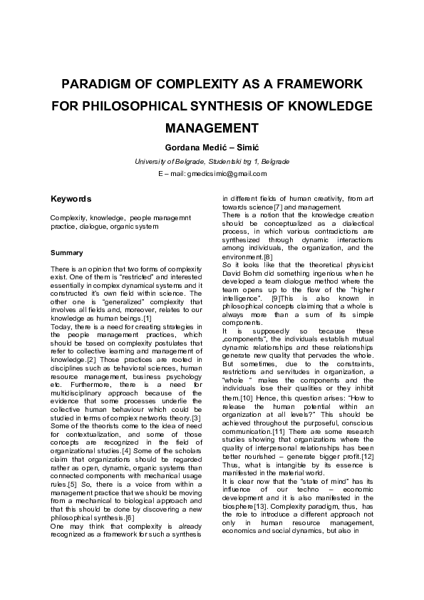 (DOC) Paradigm of Complexity as a Framework for Philosophical Synthesis ...