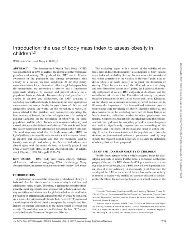(PDF) Introduction: the use of body mass index to assess obesity in ...