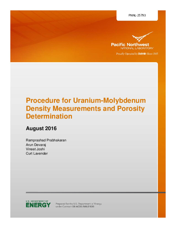 Pdf Procedure For Uranium Molybdenum Density Measurements And