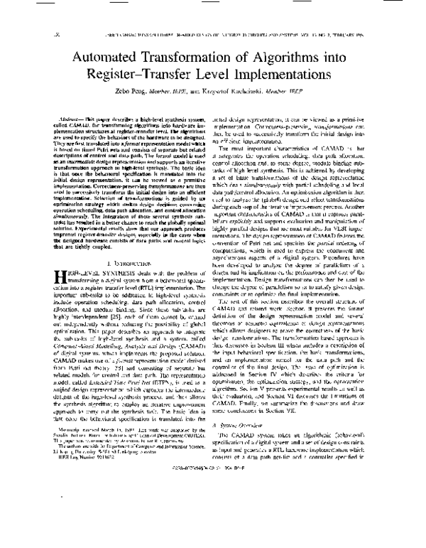 (PDF) Automated transformation of algorithms into register-transfer ...