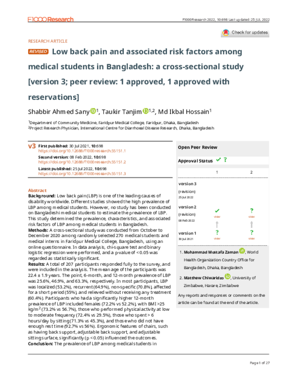 (PDF) Low back pain and associated risk factors among medical students ...