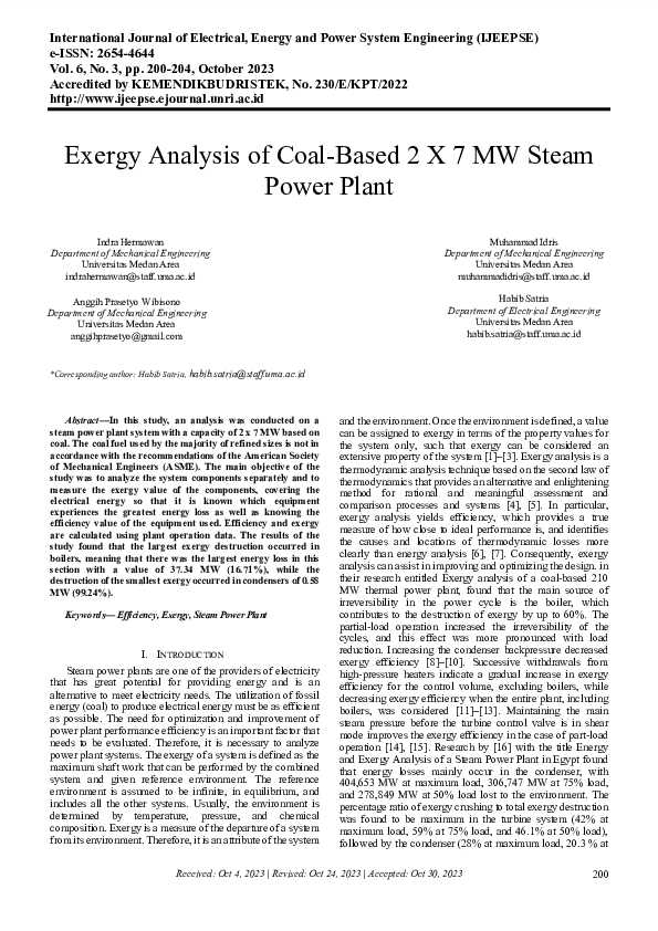 (PDF) Exergy Analysis of Coal-Based 2 X 7 MW Steam Power Plant