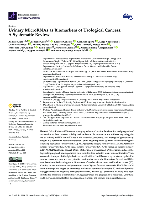 (PDF) Urinary MicroRNAs as Biomarkers of Urological Cancers: A ...