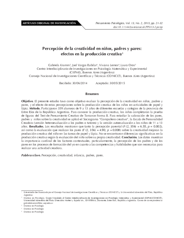 (PDF) Perception of Creativity in Children, Parents and Peers: Effects ...