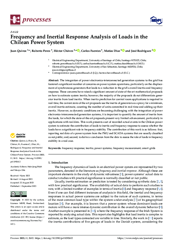 (PDF) Frequency and Inertial Response Analysis of Loads in The Chilean ...