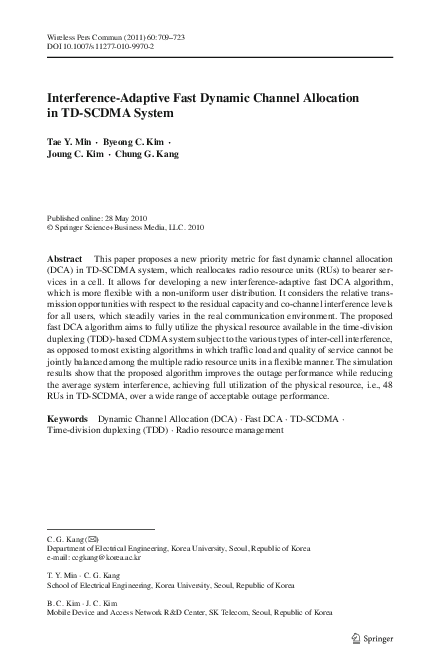 (PDF) Interference-Adaptive Fast Dynamic Channel Allocation in TD-SCDMA ...