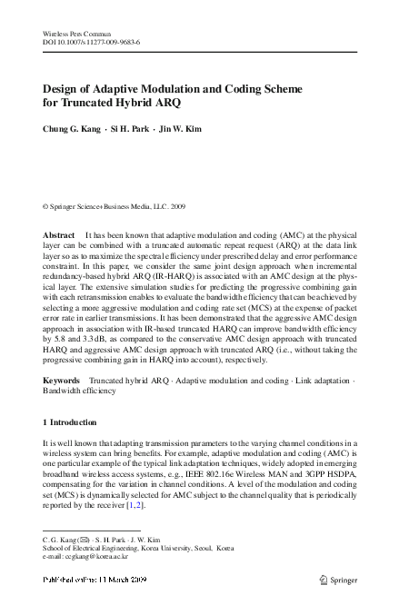 (PDF) Design of Adaptive Modulation and Coding Scheme for Truncated ...