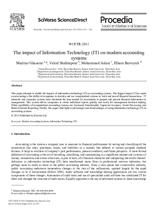 (PDF) The impact of Information Technology (IT) on modern accounting ...